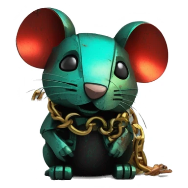 Black red gold green cyan rusty grunge effect scratched patina rat mouse puppy scorpion tail stinger gangsta gangster hip hop gold chain mechanical rusted cyborg pixel 3d render low poly sticker