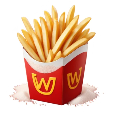 Cinematic crispy golden French fries, piled high, sprinkled with salt, served in a red carton, warm and inviting, rich golden hues, perfectly crunchy and delicious. sticker