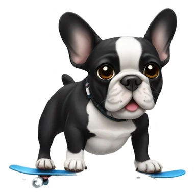 French bulldog black with a white zone under the mouth, skating sticker
