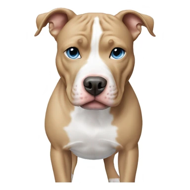 White and tan Pitbull with light blue eye sticker