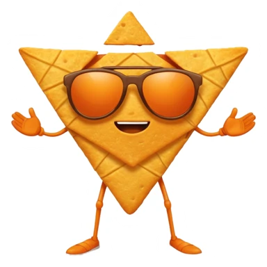 A dorito chip, with legs, arms, and a face. It can be seen wearing sunglasses sticker