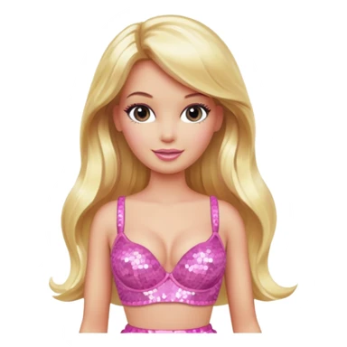 Barbie with long blonde hair, pink sequin bra, pink sequin skirt sticker