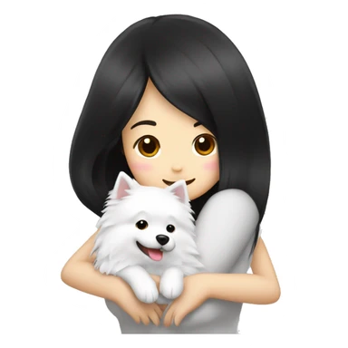 Japanese spitz dog hug black hair girl sticker