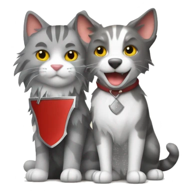 Gray tabby cat and a red tri border collie sword fighting sticker