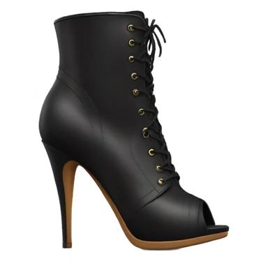 Realistic pair of black peep toe leather high heel bootie boots facing forward.  sticker