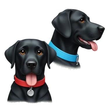 black-coloured labrador on the left with red collar, black-coloured labrador on the right with light blue collar. sticker