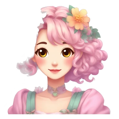 Gorgeous Shiny Colorful Pastel Anime Style Mature Lady with blushing face and pretty hair with a flower crown and antlers pastelcore kawaii cottagecore fairycore aesthetic trending style sticker