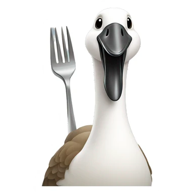 A whole Goose holding a fork in its beak sticker