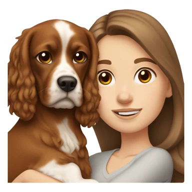 White girl with brown hair holding brown cavalier dog sticker