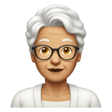 White Grandma emoji, wearing cat-eye shaped rim glasses and red hair sticker