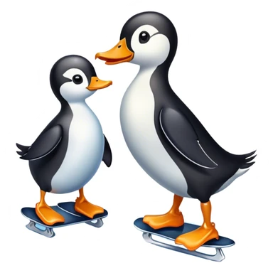 Duck and penguin ice skating sticker