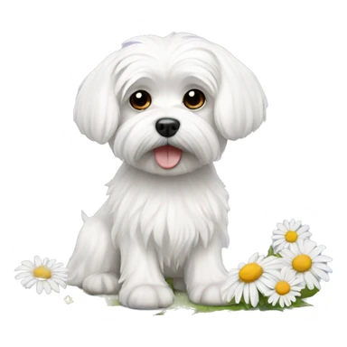Maltese dog with daisy sticker