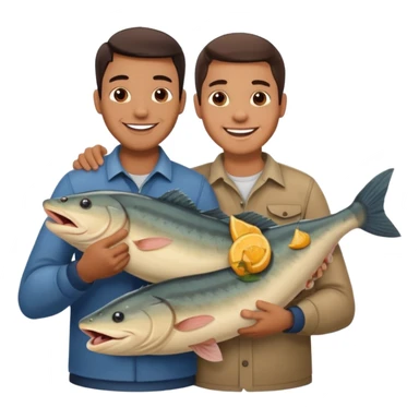 Father and son happy after catching a catfish sticker