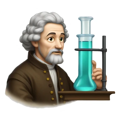 16th century scientist looking at test tube sticker