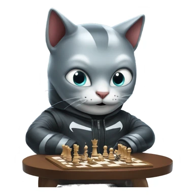 Cat in a shark outfit playing chess with Elon Musk sticker