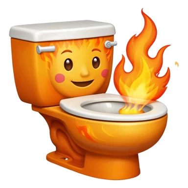 A smiling toilet with fire coming from its bowl sticker