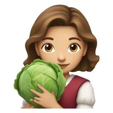 Girl with brown hair hold in hands a cabbage and name “CAPUSTA” sticker