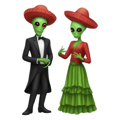 Two aliens dressed in flamenco attire. sticker