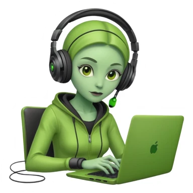 lady alien with only gaming laptop. sticker