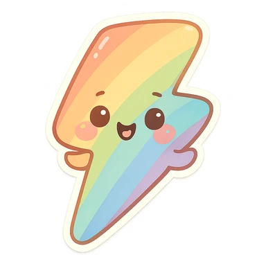 chibi sticker-style rainbow lightning bolt, cute and exaggerated sticker