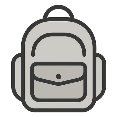 modern, simple icon of a school backpack with clear lines and neutral colors, no folder, just the symbol sticker