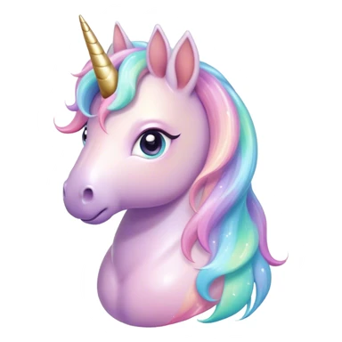Cinematic pastel-colored unicorn, flowing iridescent mane, big sparkling eyes, tiny rounded hooves, soft chubby cheeks, delicate magical glow surrounding, enchanting and dreamy. sticker
