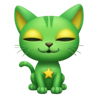 A Green Alien Cat with green and yellow antennae at the tips with a yellow star in the torso sticker
