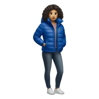 latina woman using Lacoste puffer jacket sticker
