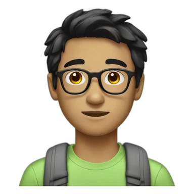 teen guy with black hair wearing glasses and a light green t-shirt sticker