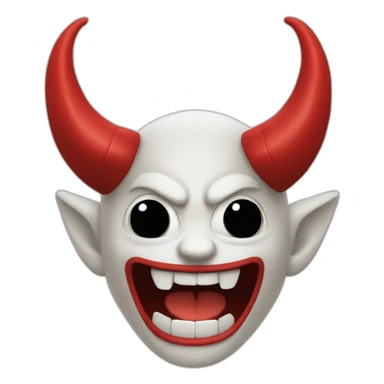 a red demon smiling deviously with black hair and small black horns sticker