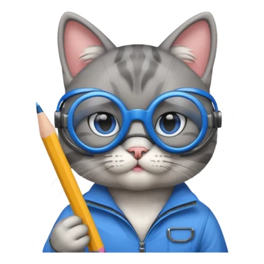 cat with blue goggles and pencil sticker