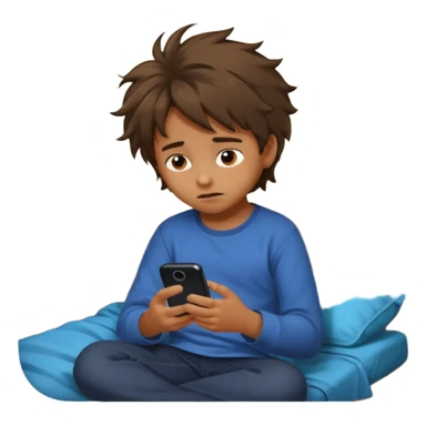 un niño de entre 3 - 10 años jugando con su celular, cansado en una habitacion apagada sticker