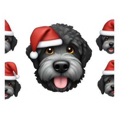 Black labradoodle dog wearing a Santa hat sticker