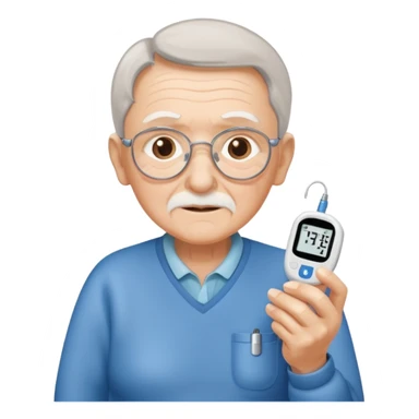 old age person with diabetes with glucose meter in his hand,sideways photo sticker