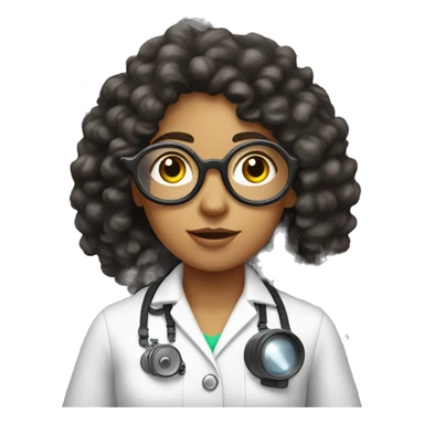 White teenage girl scientist with black hippie perm, freckles on her face, and binoculars around her neck sticker