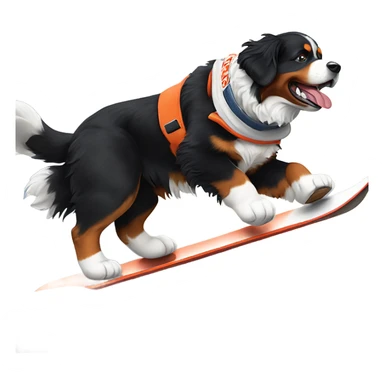 Bernese mountain dog that’s a Denver broncos fan snowboarding down a mountain  sticker