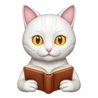 white Cat reading book sticker
