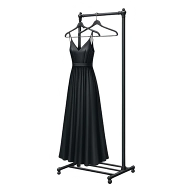 metal clothing rack with a formal black dress hanging sticker