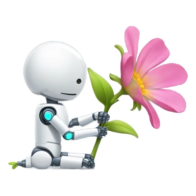 I want a robot bending over with a flower growing out its back sticker