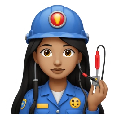 emoji of a brown girl with long black hair and nose piercing electromechanical technician adjusting electrical wires,  emoji style, large size sticker