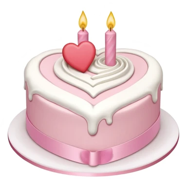 heart shaped birthday cake, pastel pink and white colors mixed, cute and simple design, ribbon decoration, no candle sticker