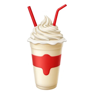 milkshake in plastic cup with whipped cream and red straw on top sticker