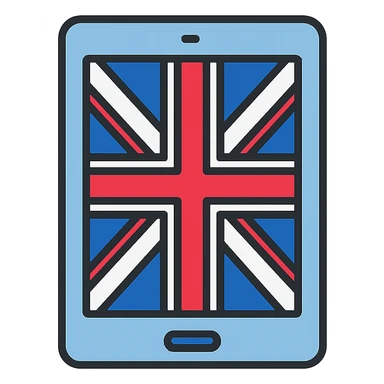 iPad tablet with English flag sticker