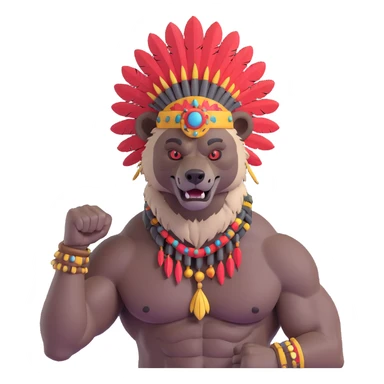 A native strong buff hyena with war bonnet flexing posing holding human head  sticker