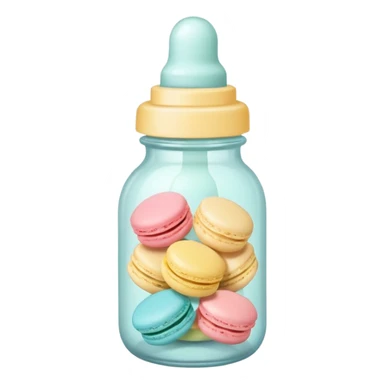 A cute baby bottle with a light yellow nipple and cute stickers on the bottle body. Macaron color palette sticker