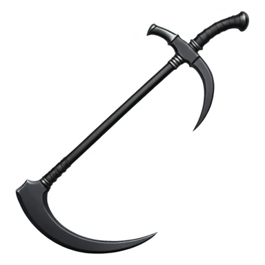 The scythe of the God of Death, a symbol of death, is long and straight, entirely in deep black. sticker