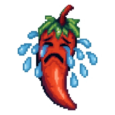 Add more large blue tears to the crying chili pepper, keep the background transparent. The style should resemble the original chili pepper crying illustration with transparent background. sticker