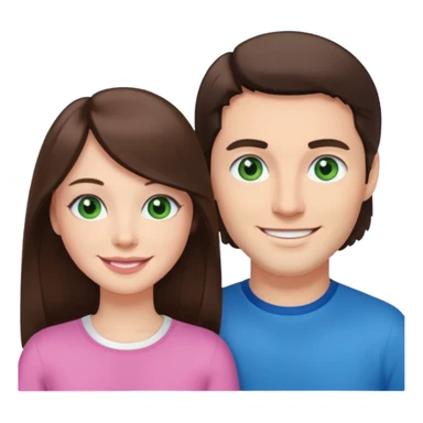 pink polaroid photo of a couple thats white with long brunette hair blue eyes and a white guy with short brunette hair and green eyes sticker