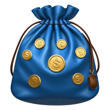 blue coins inside brown money bag sticker