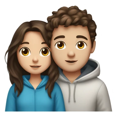 A light brunette girl with brunette eyes who is approximately 5,2 with a black hoodie and pijamas hugging a blue eyed light brunette boy with freckles wearing pijamas and a white hoodie sticker